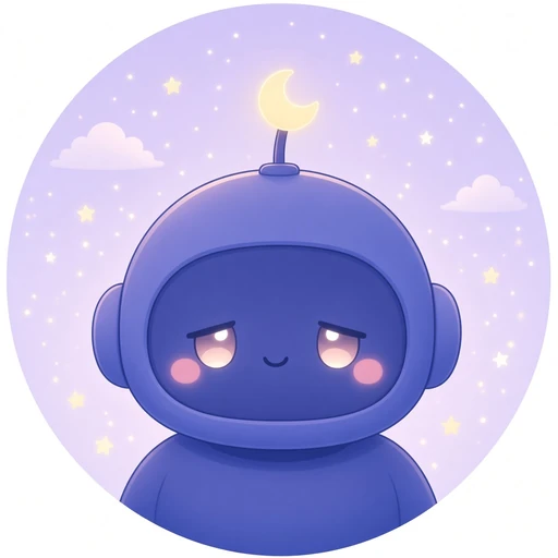 Endymie, an indigo robot with a crescent-moon antenna.