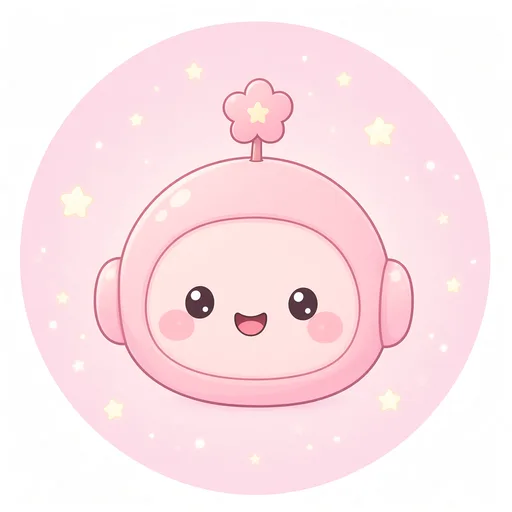 Bakarie, a pink robot with a flower antenna.