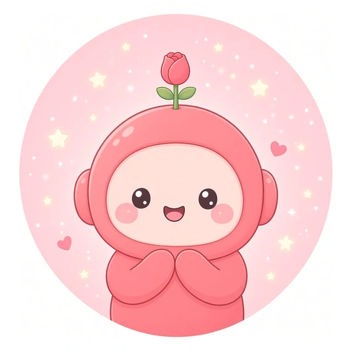 Rohzie, a soft rose-red robot with a rosebud antenna.