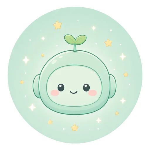 Sahgie, a mint-green robot with a leaf sprout antenna.